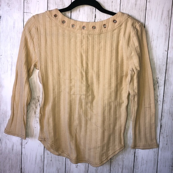Free People Ice Cold Ribbed 3/4 Sleeves Yellow Size Small Lace Up - Picture 4 of 8